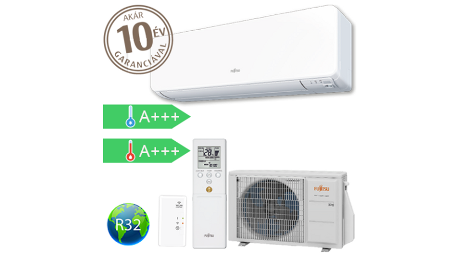 Fujitsu Design KG sorozat ASYG12KGTF/AOYG12KGCB oldalfali splitklíma berendezés, beépített wifivel