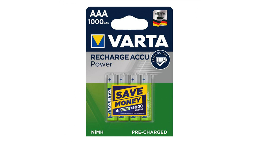 VARTA 5703 akkumulátor AAA, NiMH akkumulátor, mini ceruza, 1000 mAh kapacitás, RTU - feltöltött és használatra kész, 4 db/csomag