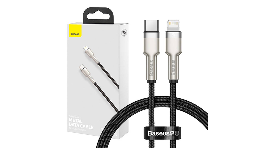 Kabel USB-C do Lightning Baseus Cafule, PD, 20W, 0,25m (czarny)
