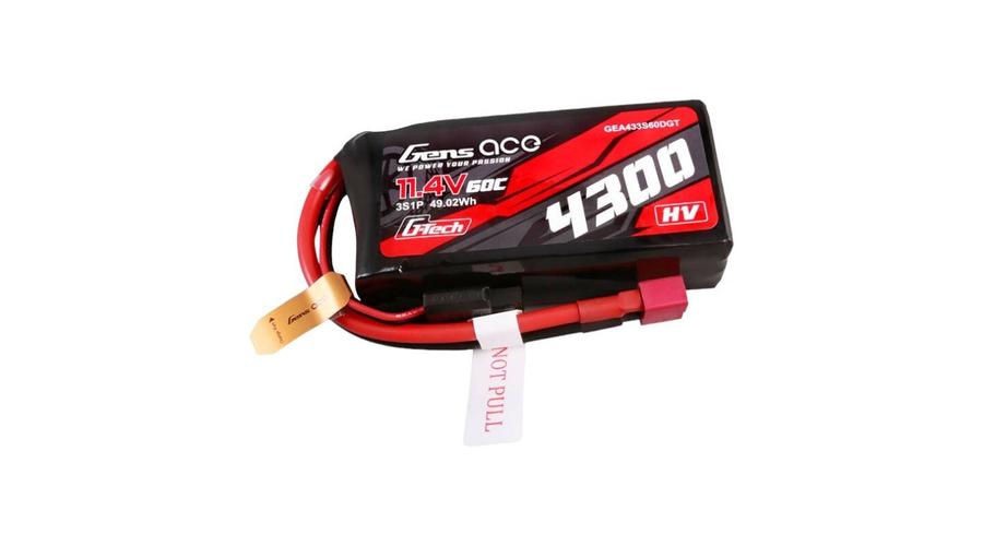 Gens ace G-Tech 4300mAh 3S1P 11.4V 60C Lipo Battery with T-plug